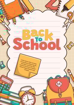 Back to school poster template background with school elements and items. Education banner and poster. Template for advertising, web, social media. vector