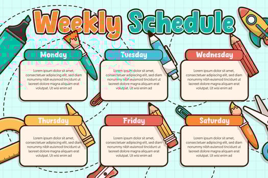 Back to school weekly schedule banner template with school elements and items. vector
