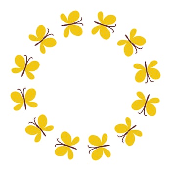 Round frame Yellow butterflies white background easy to use for decoration or design vector