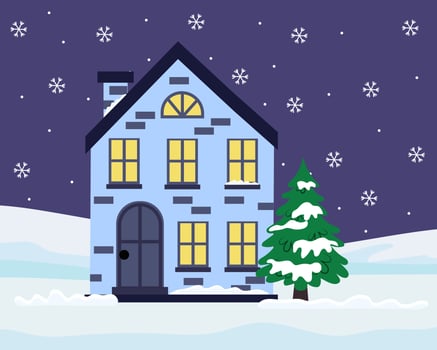 Cute winter landscape. Winter banner. Lovely houses in a snowy valley. Winter Illustration vector
