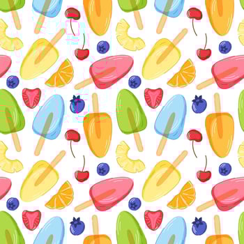 Colorful popsicle and fruit pattern vector