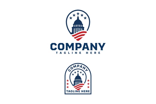 Logo design featuring the US Capitol dome with stars and flag stripes in a modern badge style. Ideal for political branding, civic organizations, or government-related use. vector