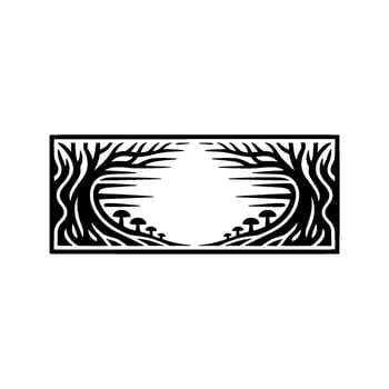 Mystical Forest Frame, Black White Illustration, Mushrooms vector