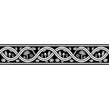 Intricate Black and White Border, Mushroom Floral Motif vector