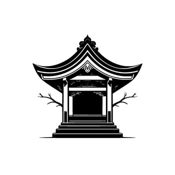 Elegant Japanese Pagoda Silhouette, Minimalist vector