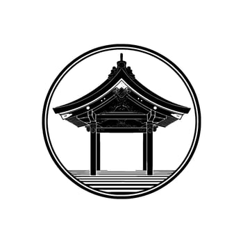 Japanese Pagoda Emblem, Minimalist, Circle vector