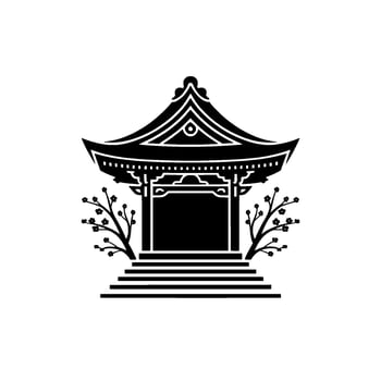 Serene Japanese Pavilion Silhouette, Minimalist vector