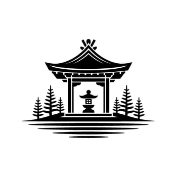 Serene Japanese Pagoda Emblem, Tranquil Landscape vector