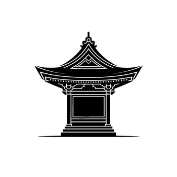 Minimalist Asian Pavilion Silhouette, Serene Reflection vector
