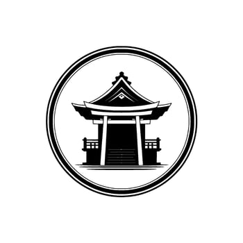 Japanese Temple Emblem, Minimalist, Serene Symbol, Circular vector