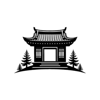 Minimalist Black Pagoda Emblem, Tranquil Asian Symbol vector
