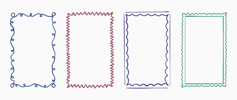 Set of empty hand drawn frames for pictures or texts and picture borders, empty hand drawn doodle, text box, decorative sticker. illustration. vector