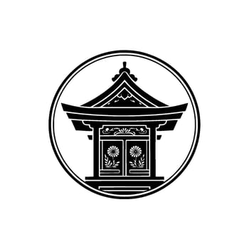 Japanese Temple Emblem, Minimalist, Serene Symbol, Circle vector