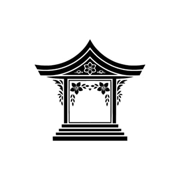 Elegant Japanese Pagoda Window, Floral Ornamentation vector