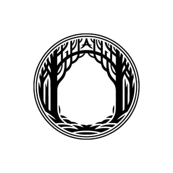 Circular Emblem Ancient Trees, Symbolic Growth, Minimalist, Silhouette vector