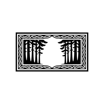 Stylized Pine Trees, Geometric Border, Minimalist Forest Emblem vector