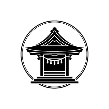Minimalist Japanese Temple, Circular Emblem vector