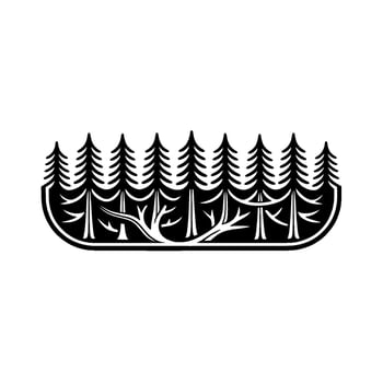 Minimalist Forest Silhouette, Tranquil Woodland Emblem - Trees vector