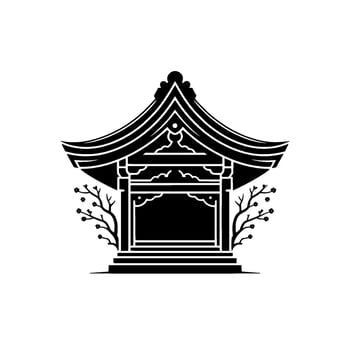 Elegant Japanese Pagoda Emblem, Minimalist, Silhouette vector