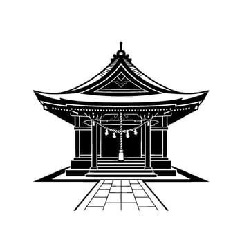 Minimalist Asian Pavilion Silhouette, Serene Reflection, Architecture vector