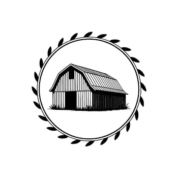 Rustic Barn Emblem, Vintage Farmhouse Illustration, Circular vector