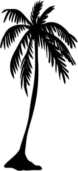 Ship Sailing Near Coconut Palm Silhouette vector