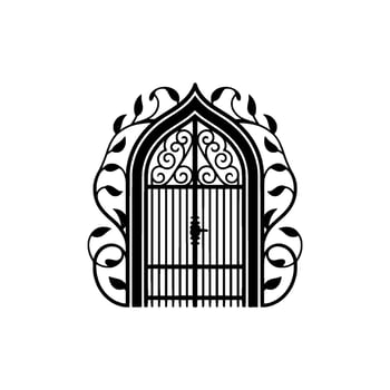 Intricate Gothic Gate, Floral Ornamentation, Mysterious Portal vector