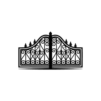 Elegant Black Iron Gate, Vintage Estate Entrance, Ironwork vector