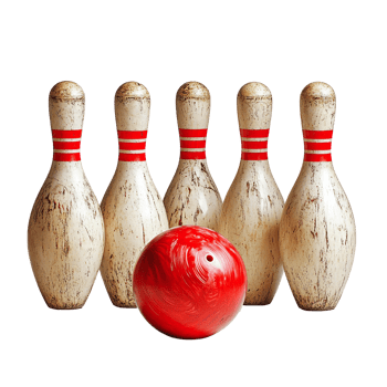 Bowling Pins and Red Ball Set for Classic Game Isolated On Transparent Background png