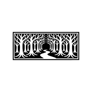 Serene Woodland Silhouette, Linear vector