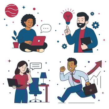 Diverse professionals in work settings vector