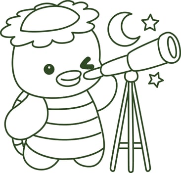Outline of kappa see the moon by telescope. Coloring pages of cute kappa. vector