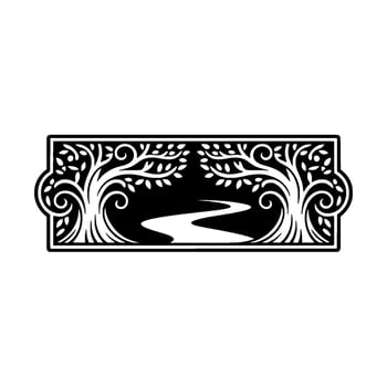 Elegant Botanical Frame, Vintage Style, Serene Landscape, Ornamentation vector