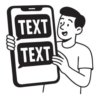 Coloring line art showcases person holding phone displaying text messages with joy vector
