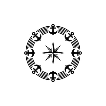 Nautical Compass Anchor Star Motif, Circular Emblem vector