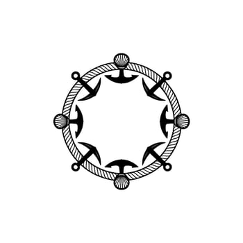 Nautical Circle Anchor, Rope, and Shell Motif - Vintage vector