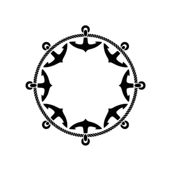 Nautical Silhouette Birds Rope Circular Emblem vector