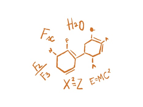 Hand drawn scientific and chemical equations illustration with atomic structures, molecular bonds and chemistry formulas for science education themes vector