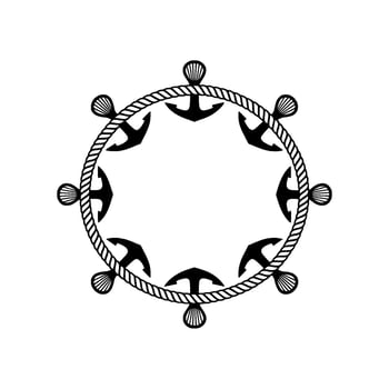 Nautical Circle Anchor, Rope, and Shell Motif, Shells vector