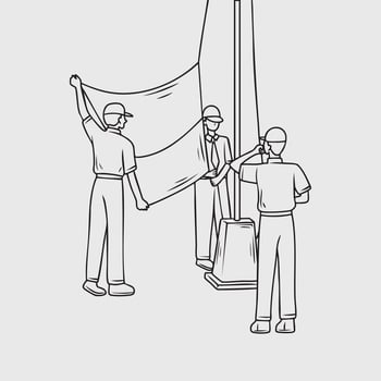 Illustration of the Raising of the Indonesian Flag by High School Students. Thin Line Illustration. vector