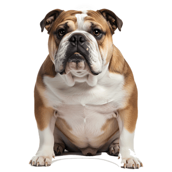 A bulldog sitting straight looking at the viewer with a transparent color around the dog image here on transparent background png