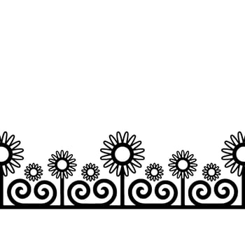 Stylized Sunflower Border, Vintage Floral, Swirls vector