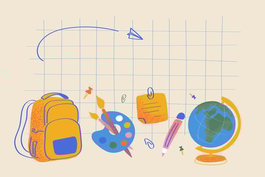 Back to school banner sale school funny cartoon office supplies poster. Perfect for school banners printable posters and educational visuals vector