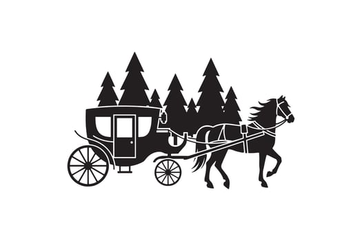 Forest Scene with Horse Wagon Silhouette vector