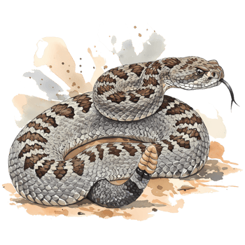 Coiled rattlesnake illustration with artistic watercolor effect and transparent background, perfect for wildlife education and conservation projects. png