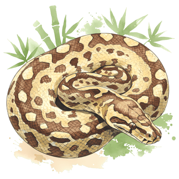 Captivating ball python illustration art featuring a beautiful reptile coiled with bamboo accents on a transparent background. png