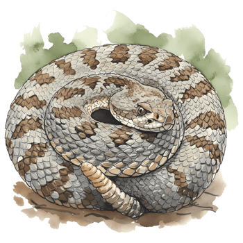 A coiled rattlesnake with detailed scales and a transparent background creates a striking wildlife illustration for various creative projects. png