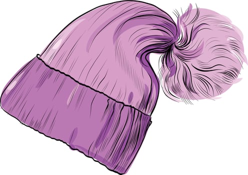 Pink winter knit hat with fluffy pompom vector