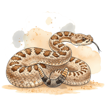 A detailed illustration features a coiled rattlesnake with striking brown patterns against a transparent backdrop, blending art and wildlife, transparent background png
