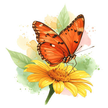 Monarch butterfly rests on a cheerful yellow flower with watercolor design, conveying the beauty and serenity of nature. png